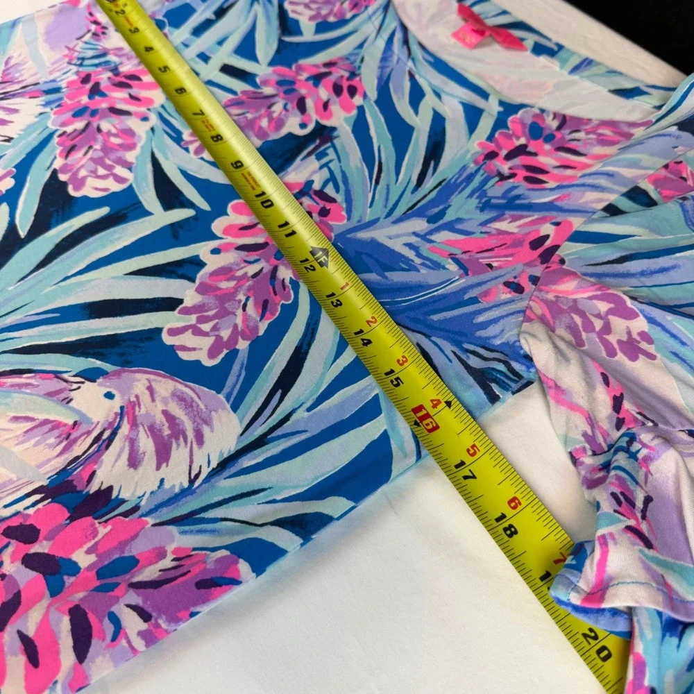 Lilly Pulitzer Dress Womens XS Blue Pink Floral Ruffle Sleeve Resort EUC